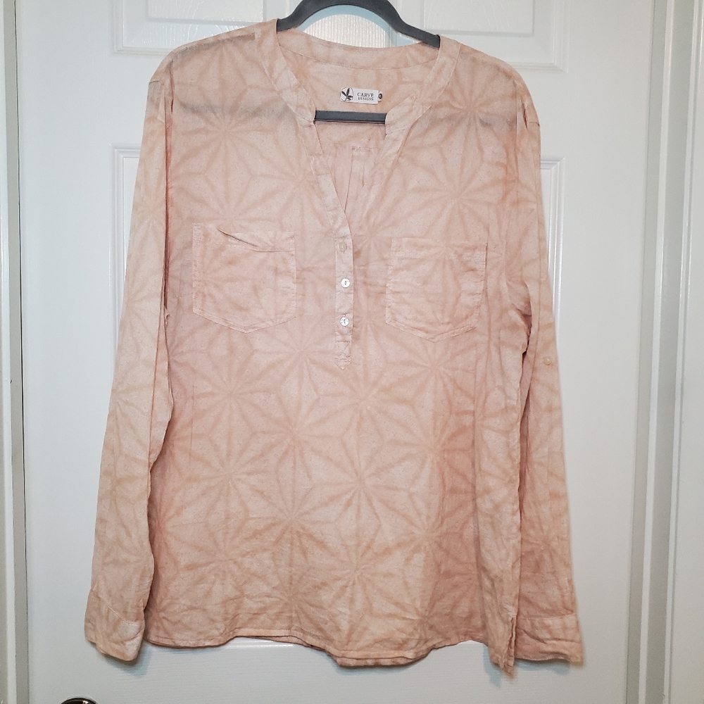 Women's Peach Long-Sleeve Henley Top